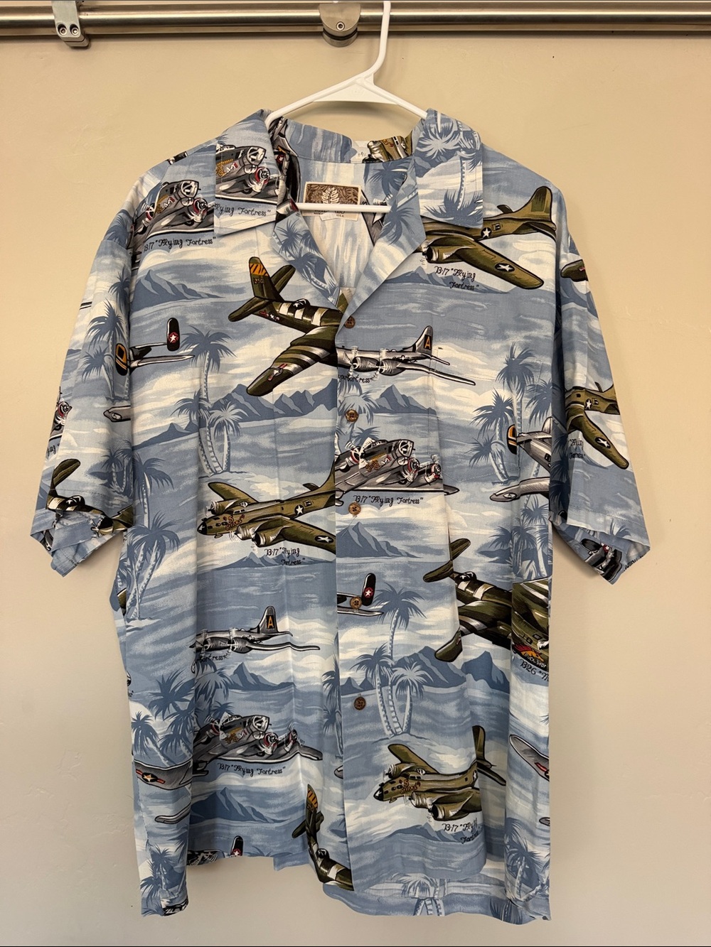 Light Blue Aviation-Print Short-Sleeve Camp Shirt